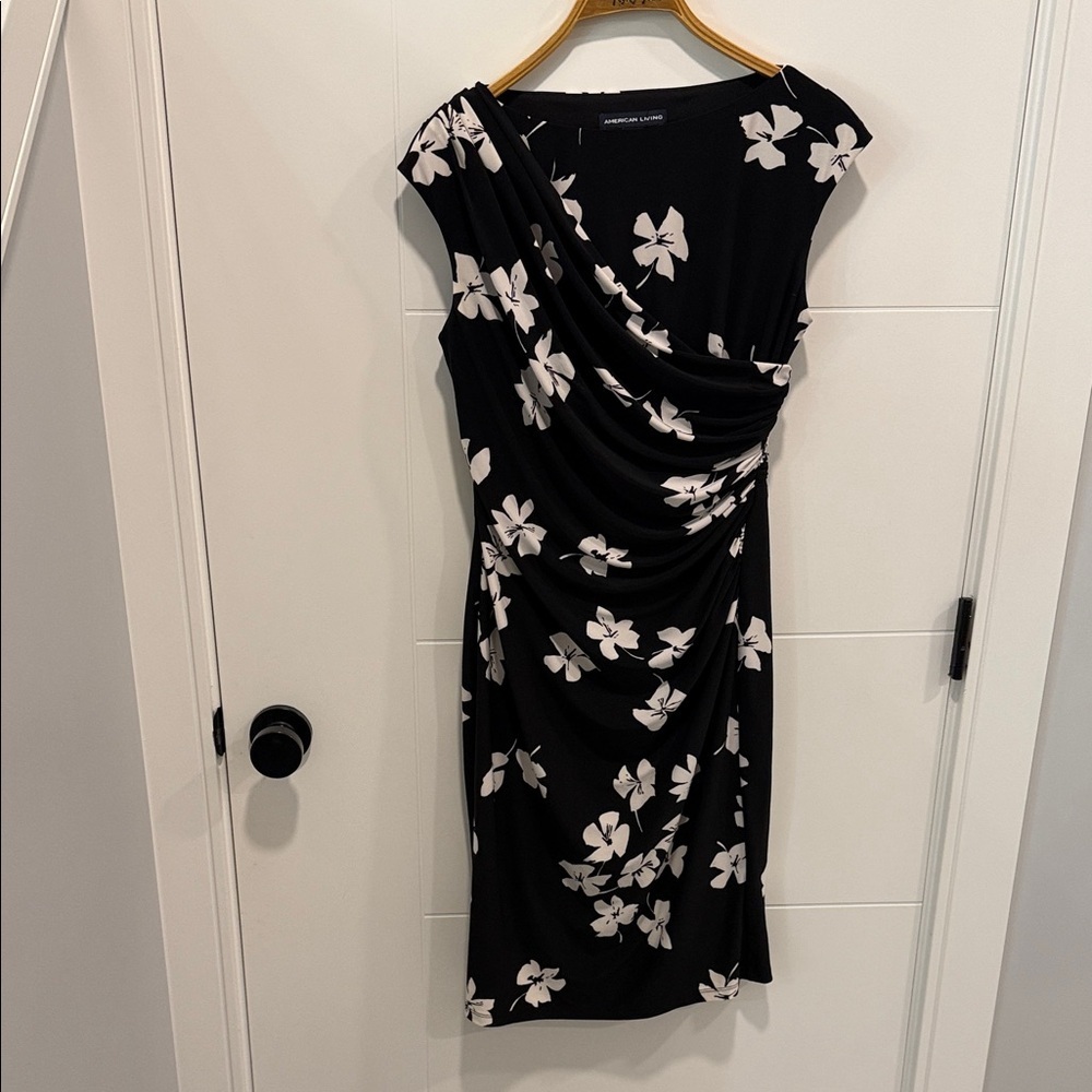 American Living Black Dress with White Floral Design size 6